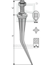 2020072 Ząb brony polowej wygięty o przekroju gwiazdy i końcówce stożkowej, utwardzony 2020072.97