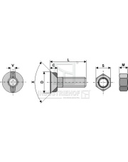2075HU Śruba płużna  M20 x 2,5 x 75 z nakrętką sześciokątną 2075HU.97
