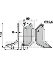 KUH-74L Nóż glebogryzarki, lewy KUH-74L.97