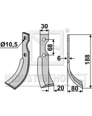 PAS-16R Nóż glebogryzarki, prawy PAS-16R.97
