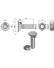 1045410 Śruba płużna DIN 604 M10x1,5x45 z nakrętką sześciokątną 1045410.97