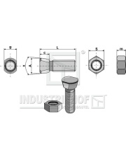 1232N Śruba mocująca redlicy M12x1,75x32 z nakrętką sześciokątną 1232N.97